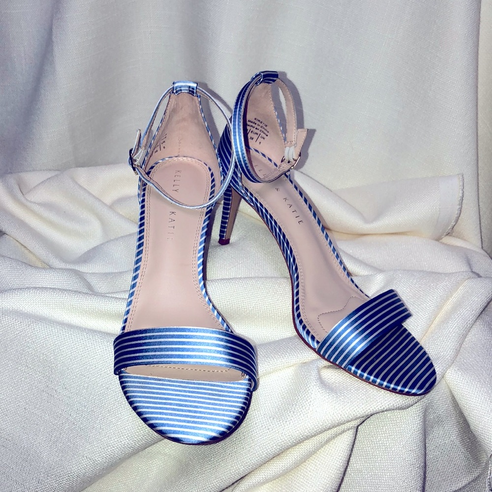 Stuart Weitzman Blue Striped Ankle Strap Sandals